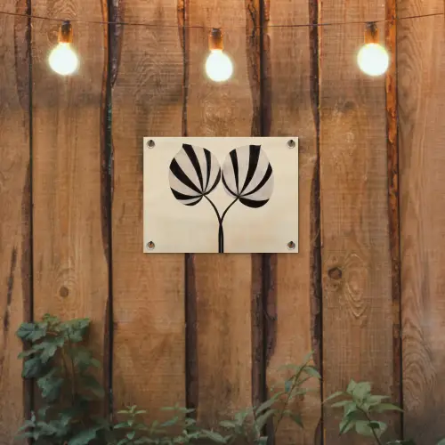 Bladeren - Gestreept - Stengel - Beige tuinposter los doek klein -sfeer1