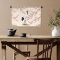 Aziatisch - Kraanvogel - Beige Wandkleed katoen klein -sfeer6