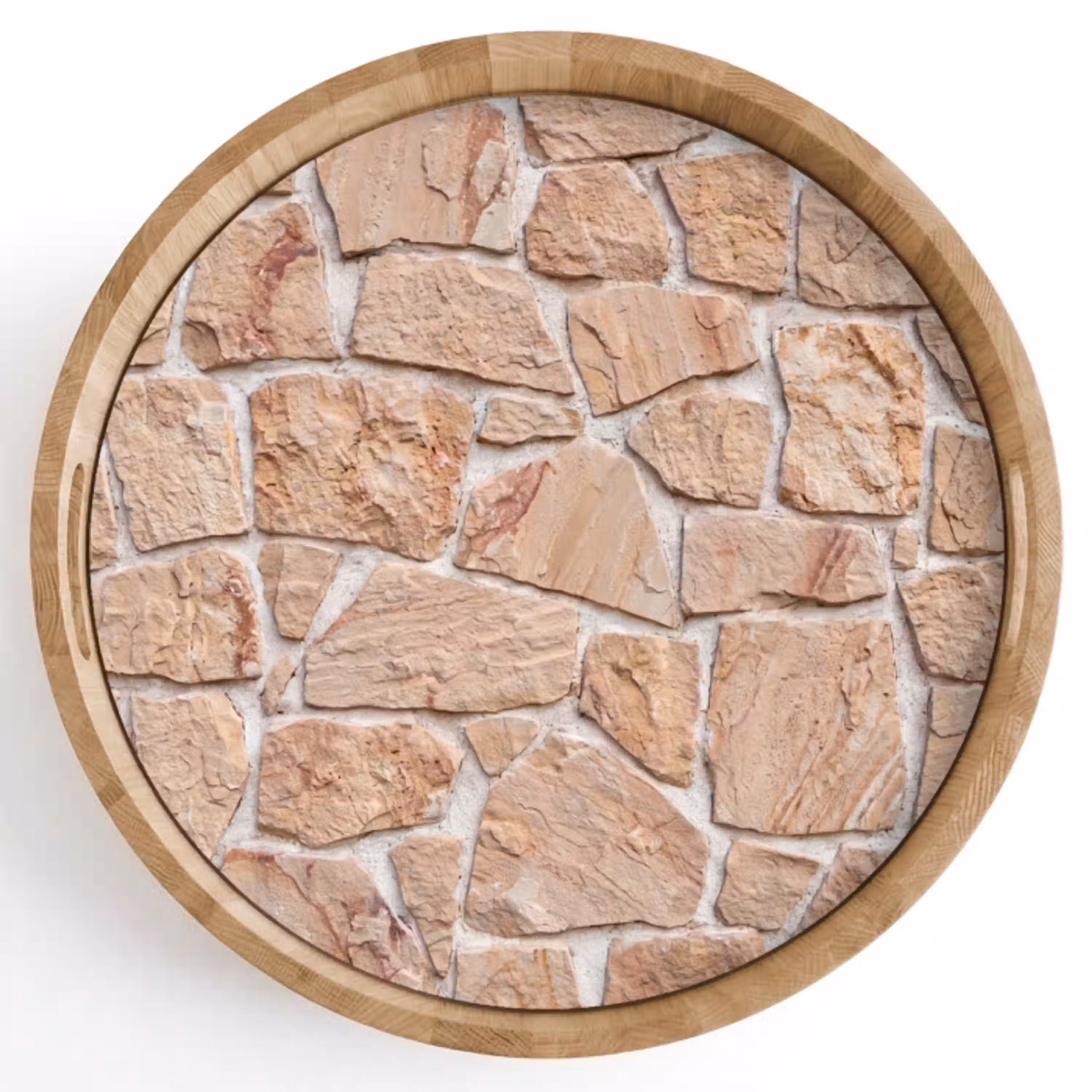 Muur - Steen - Patroon - Rustiek - Beige Dienblad Rond middel -z3d_shopping