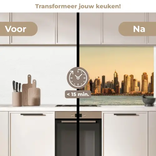 Skyline - Kanaal - Wolkenkrabbers keuken achterwand 2 middel -voor-na2_NL