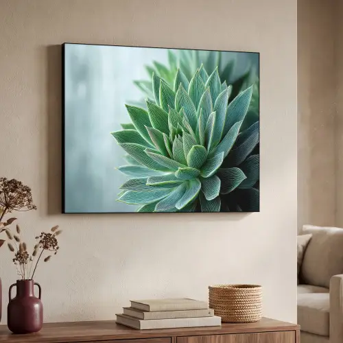 Vetplant - Bladeren - Groen - Wazig Textielframe zwart klein -sfeer3