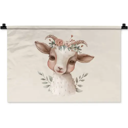 Geit - Dier - Bohemian - Bloemen - Boho Wandkleed katoen klein -zz3d