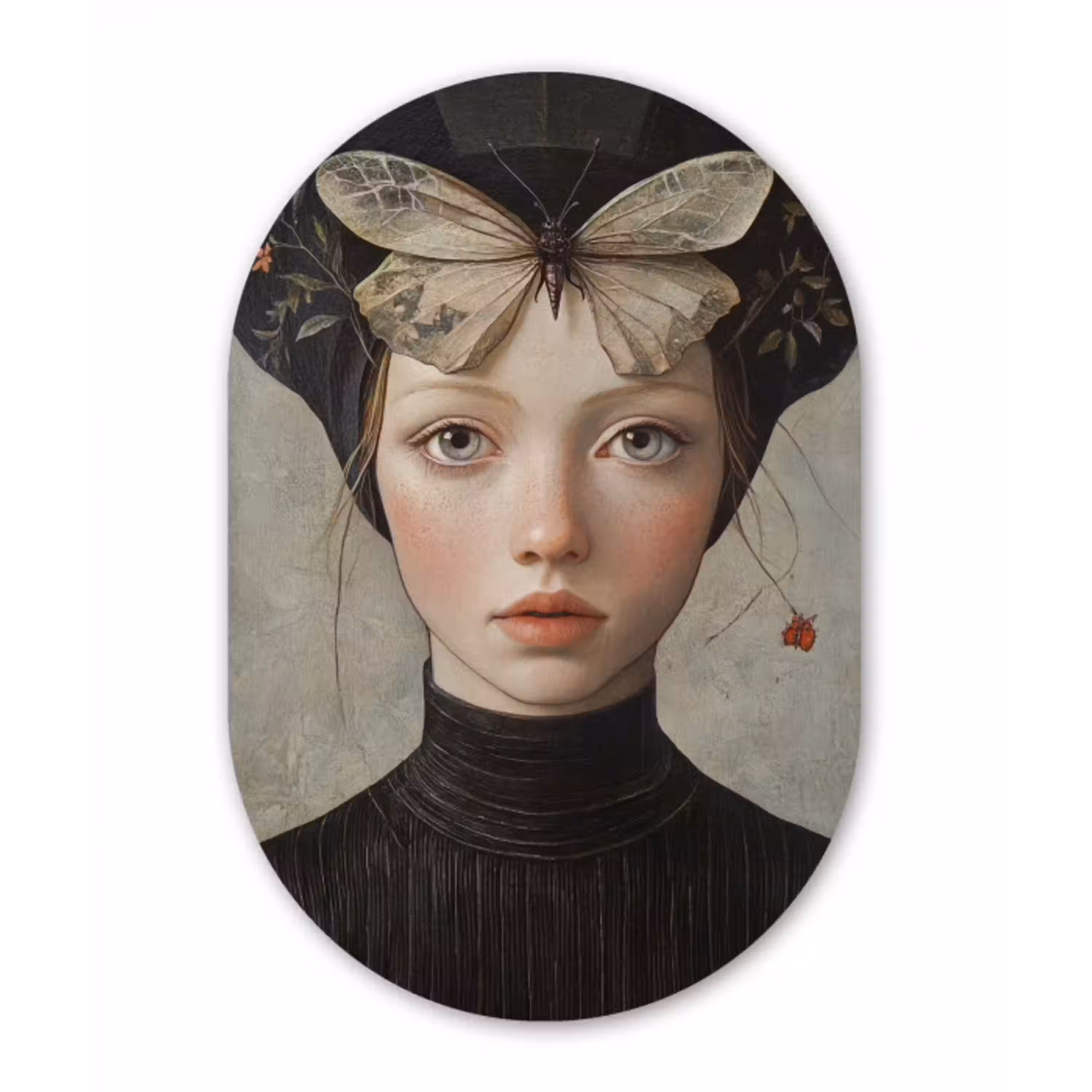 Woman - Butterfly - Art - Classic - Muted Wandcirkel Ovaal Aluminium middel -3d