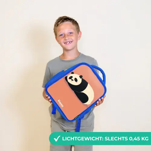 Panda - Slapen - Oranje Kinderrugzak - Blauw middel -sfeer1_NL