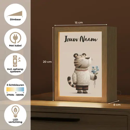 Tijger - Blauwe bloemen - Rustig Light Box met kabel (Kinderlampje) klein -USP_NL