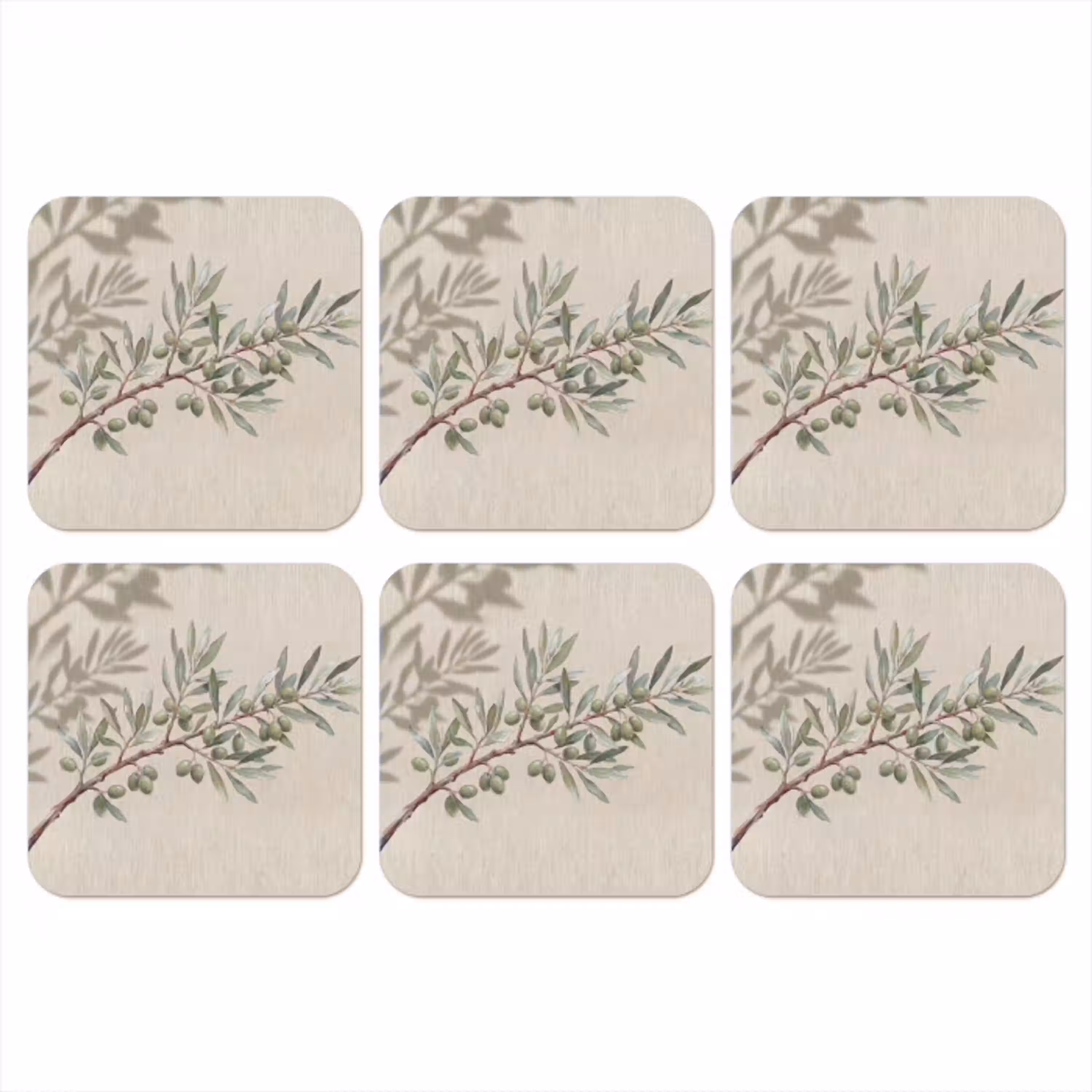 Olijftak - Bladeren - Natuur - Groen - Beige onderzetter kurk middel -3d