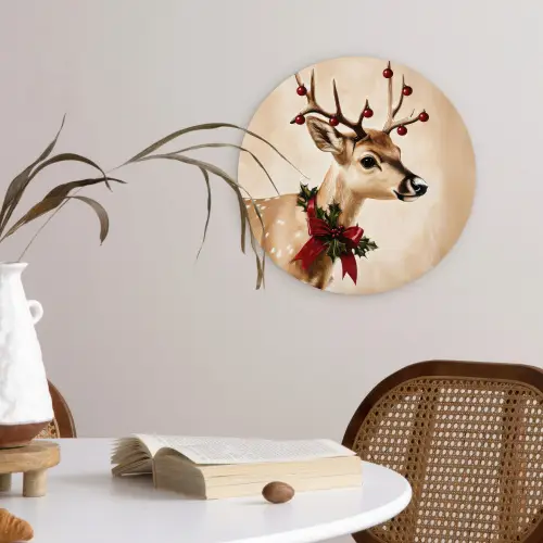 Gewei - Kerst - Rendier - Rood Wandcirkel kunststof plaat 5mm dik klein -sfeer4