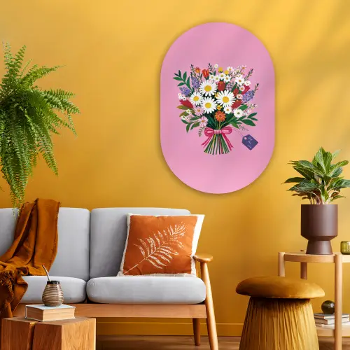 Bloemen - Quote - Kaartje - Kleurrijk Wandcirkel Ovaal Glas middel -sfeer4