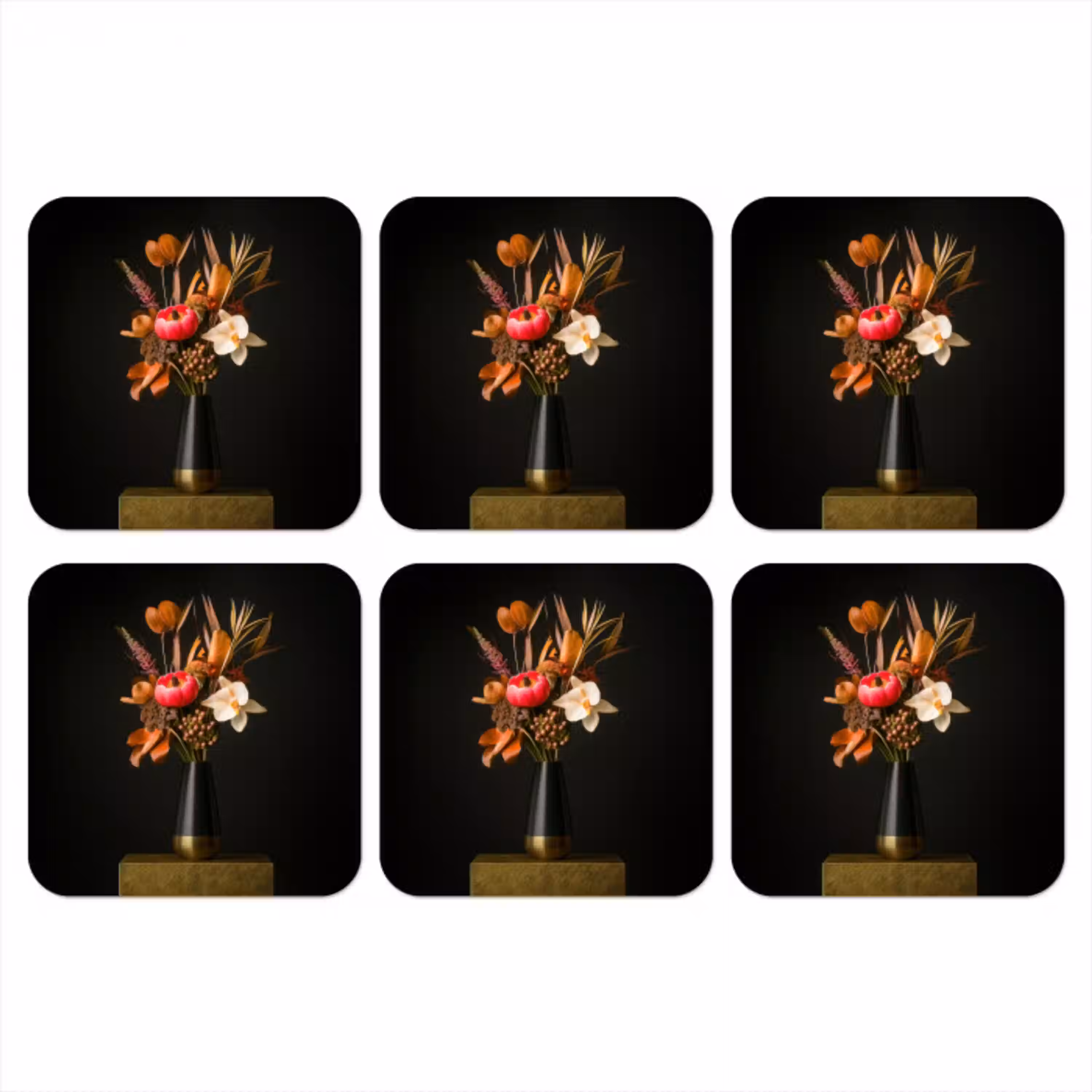 Boeket - Oranje - Gouden - vaas onderzetter kurk middel -3d