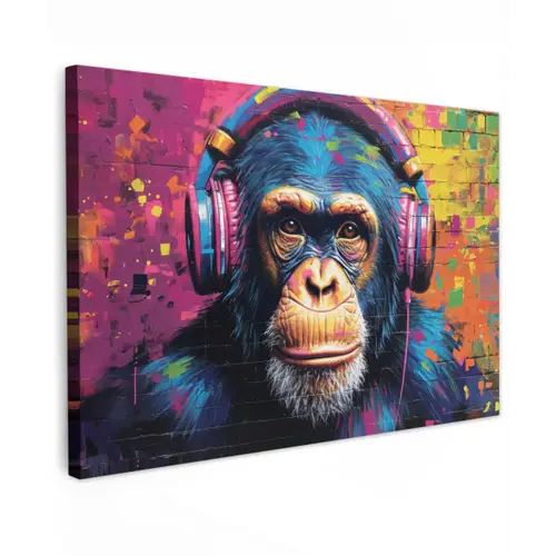 Graffiti - Chimpanzee - Street art - Koptelefoon - Aap canvas 2cm klein -z3d