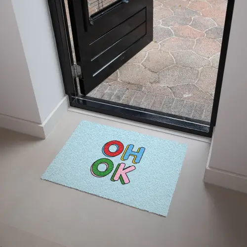 Oh ok - Blauw - Kleurrijk Deurmat klein -sfeer5