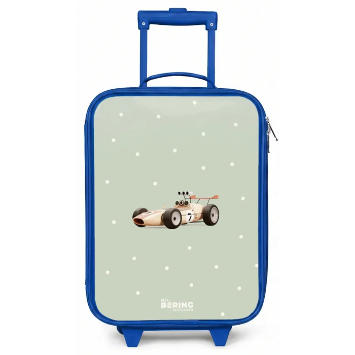 Beige retro raceauto op groene stippen achtergrond Kinderkoffer - Blauw klein -zz3dotto