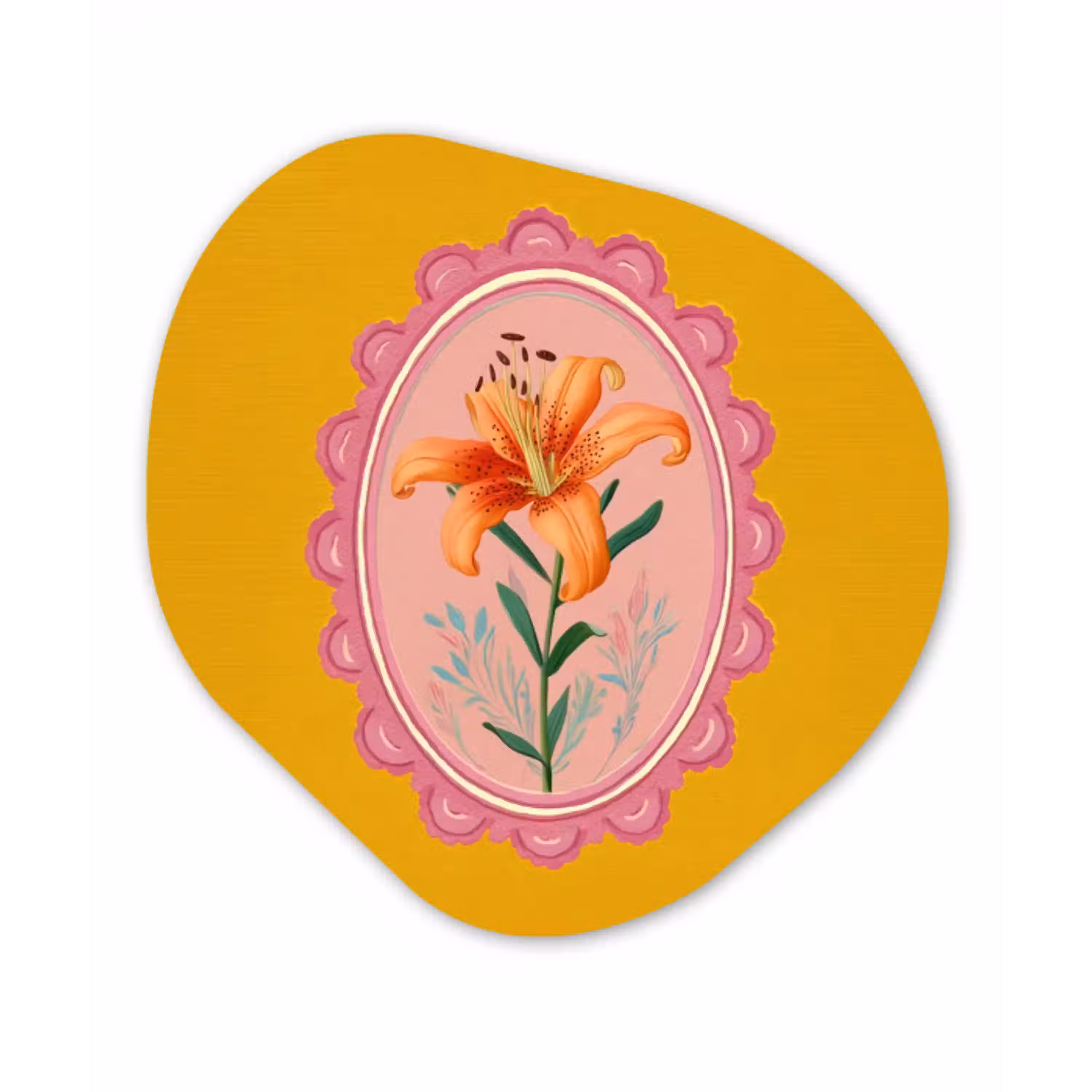 Lelie - Oranje - Lijst - Ovaal Wandcirkel Organisch Plexiglas middel -3d