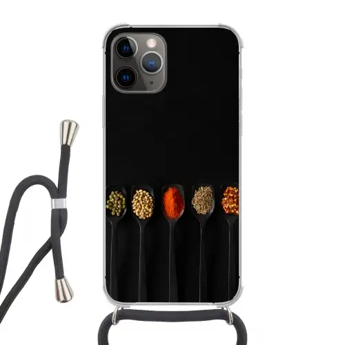 Lepels - Specerijen - Zwart - Kruiden - Rustiek Hoesje iPhone 12 Pro met koord klein -3d