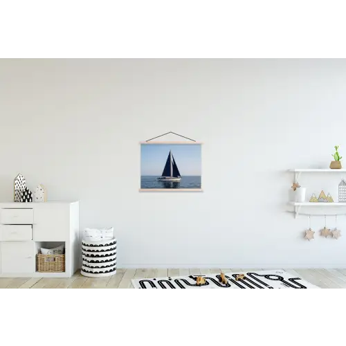 Zeilboot - Zee - Blauw textielposter latten blank klein -kinderkamer