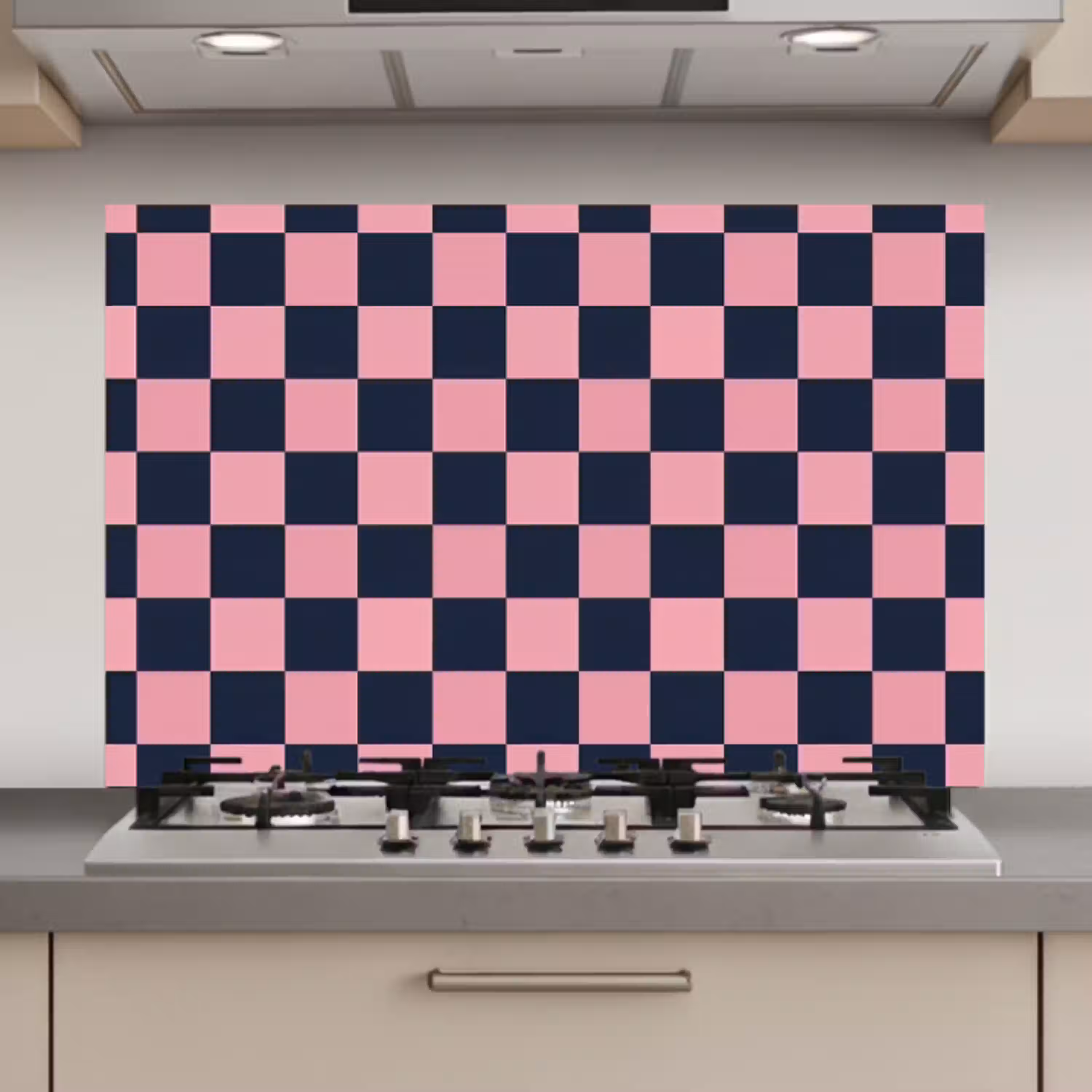 Traditioneel - Patroon - Blauw - Roze keuken achterwand spatscherm klein 900 -3d_website