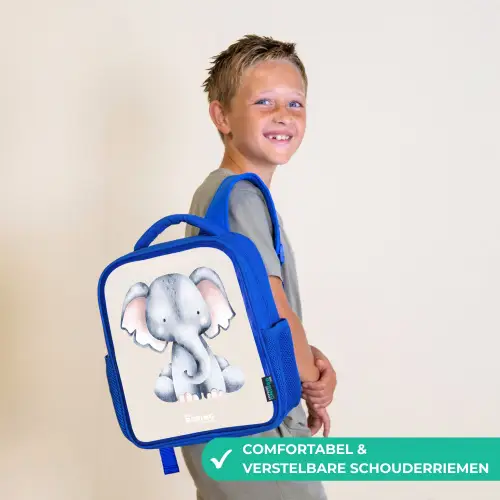 Olifant tekening tegen een beige achtergrond Kinderrugzak - Blauw middel -sfeer3_NL