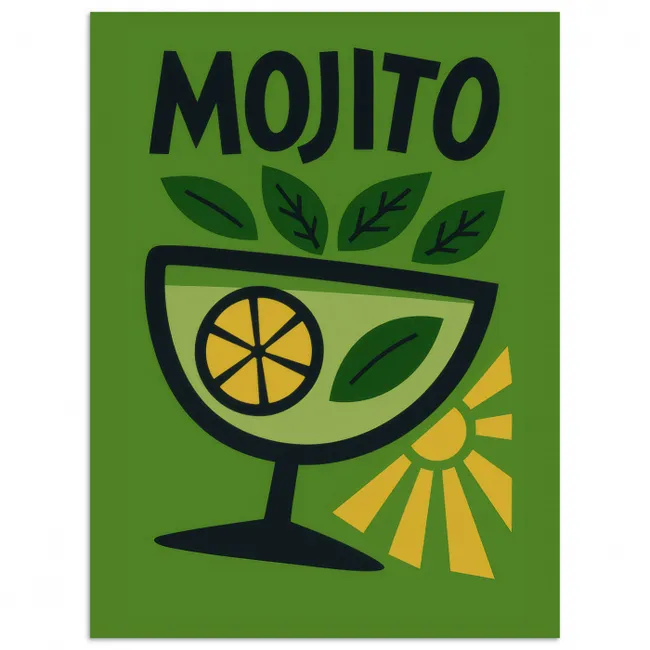 Mojito - Cocktail - Citroen - Groen poster papier klein -3d