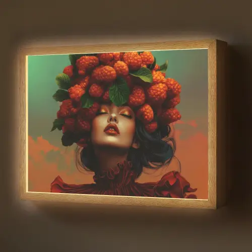 Vrouw - Frambozen - Bladeren Light Box met batterij (Wandlamp) middel -z3d_website
