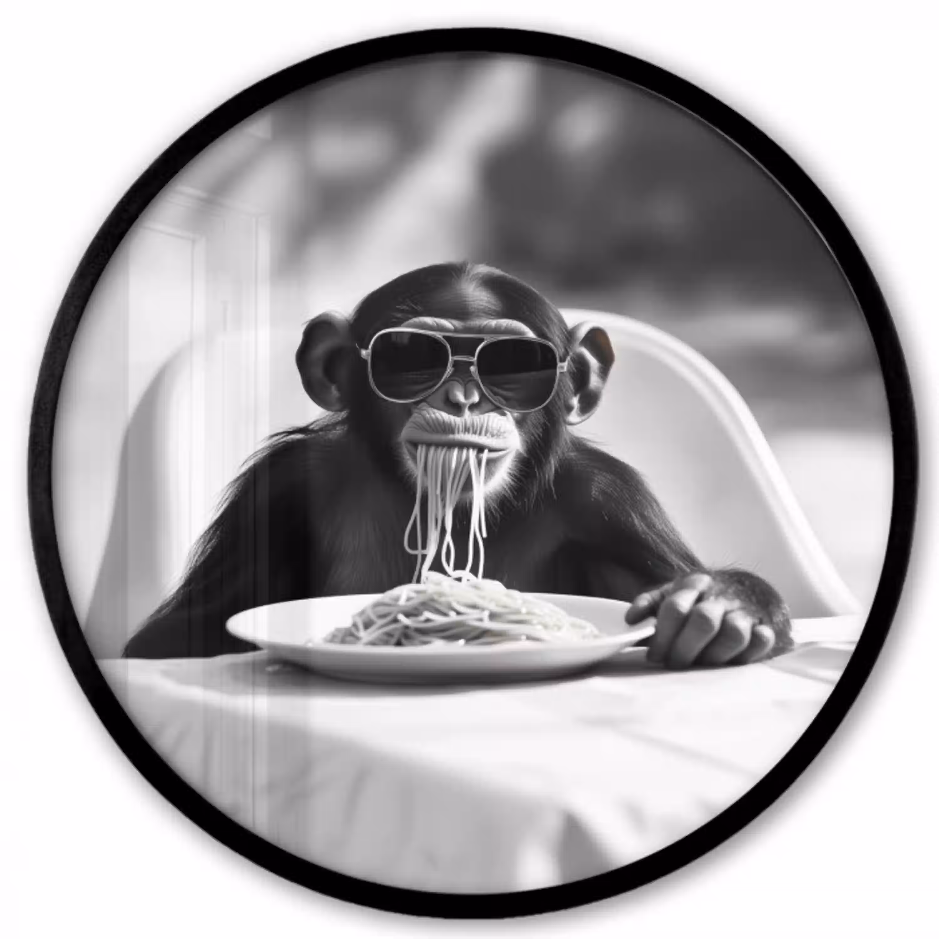 Aap - Spaghetti - Zonnebril - Zwart wit - Cool - Dier Fotolijst rond zonder passe partout klein -3d