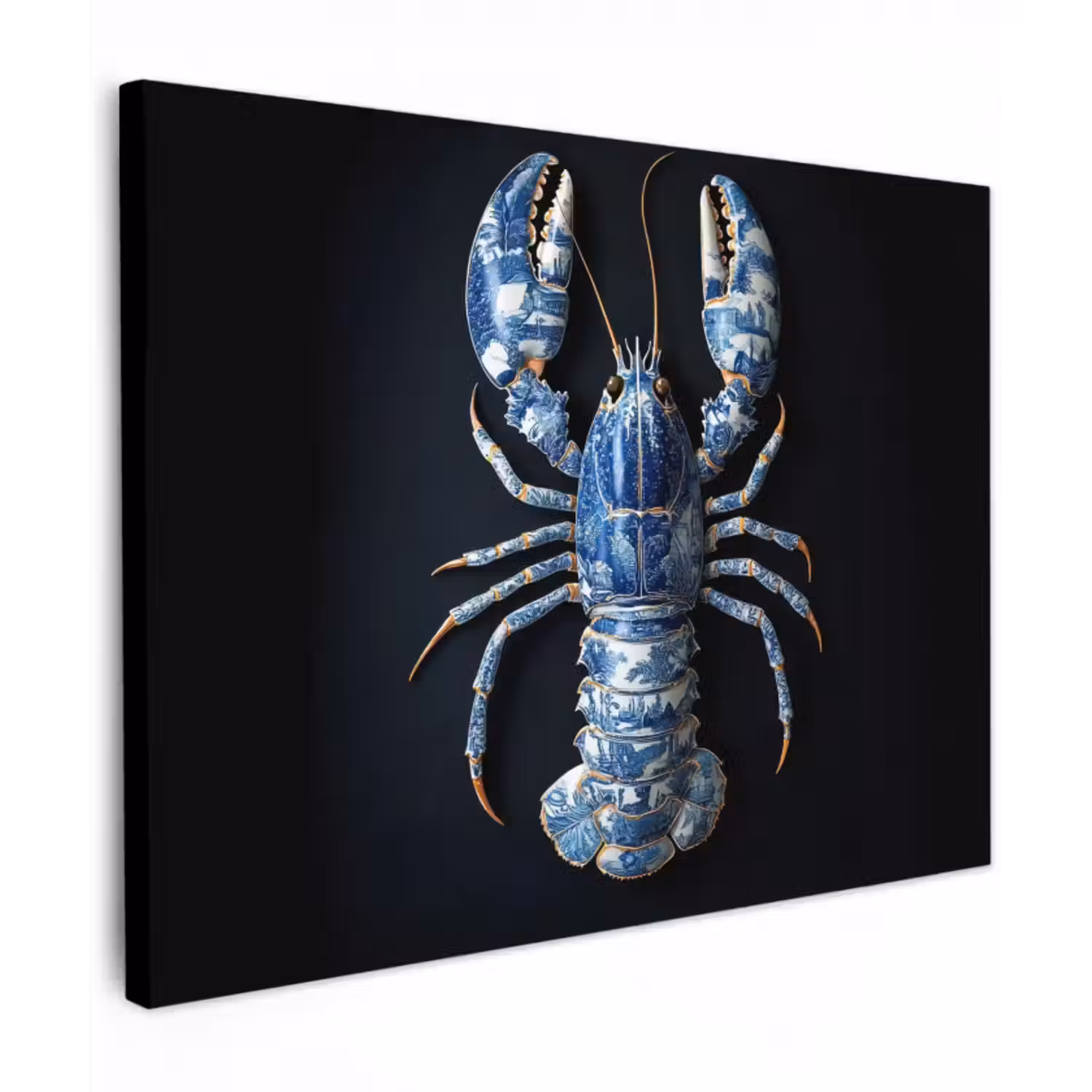 Leinwandbild - Hummer - Delfter Blau - Schild - Zäh