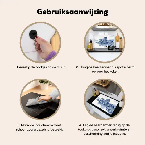 Schots - Kasteel - Blauw - Aquarel Inductie beschemer met haakjes klein -ky-gebruik-nl
