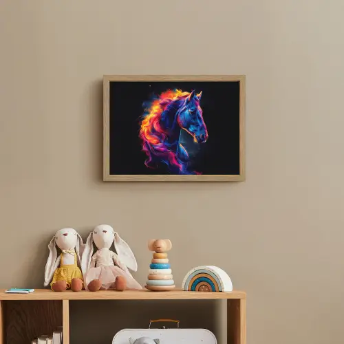 Paard - Dier - Rook - Zwart - Kleuren Light Box met batterij (Wandlamp kind) middel -sfeer2_kind