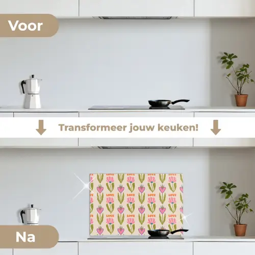Love - Patroon - Bloemen - Hartjes keuken achterwand spatscherm klein 900 -voor_na_NL