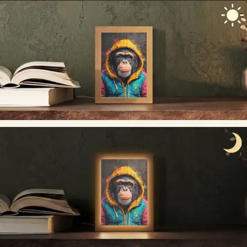 Graffiti - Chimpansee - Jas - Aap - Verf Light Box met kabel (Tafellamp) klein -sfeer3