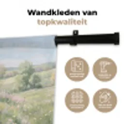 Bloemen veld - Bloemen - Groen Wandkleed katoen klein -sfeer2