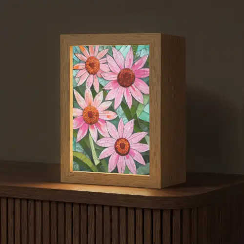 Bloemen - Roze - Glasmozaïek Light Box met kabel (Tafellamp) klein -z3d_website