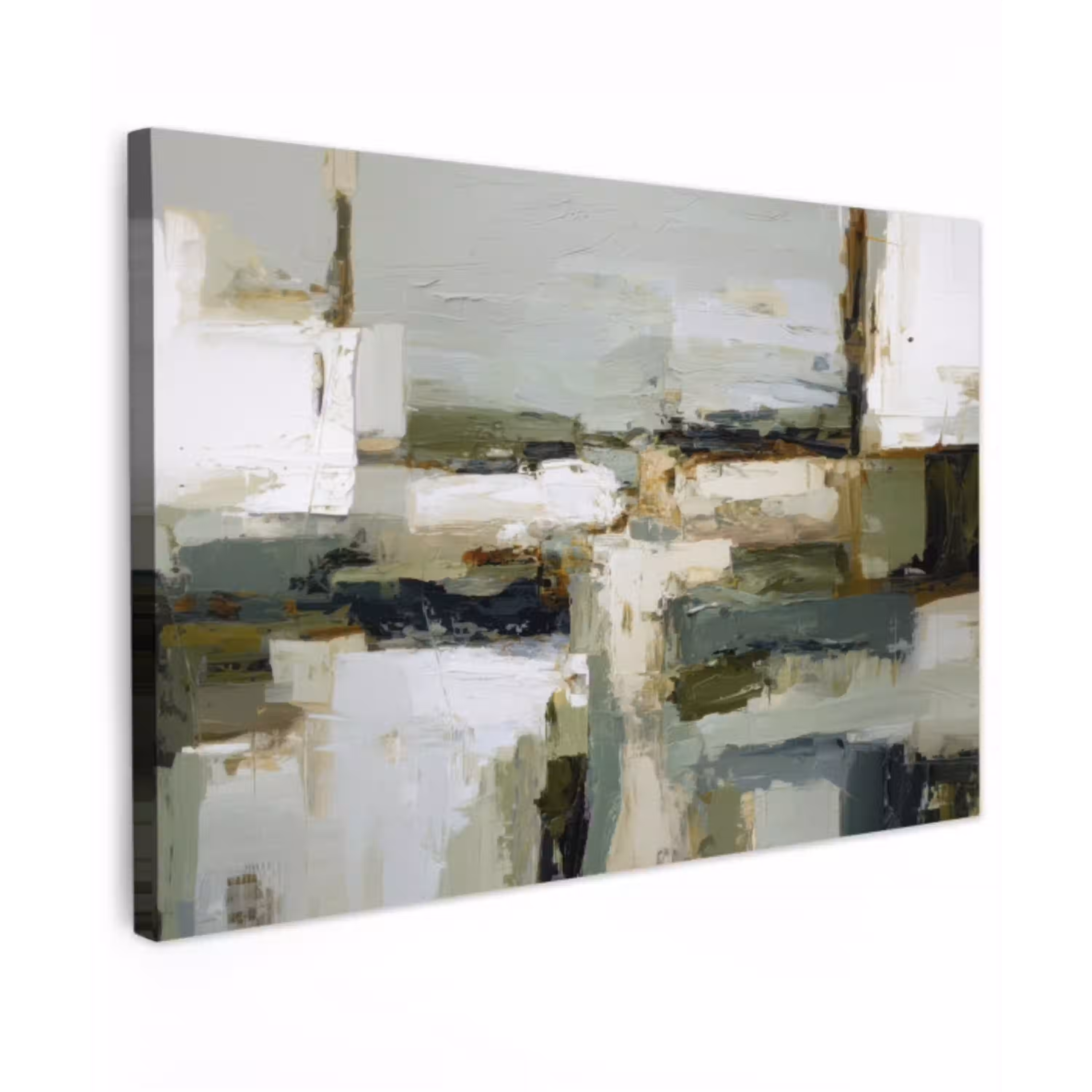 Penseelstreken - Groen - Abstract - Japandi Tuinposter op houten frame 2 cm dik klein -3d