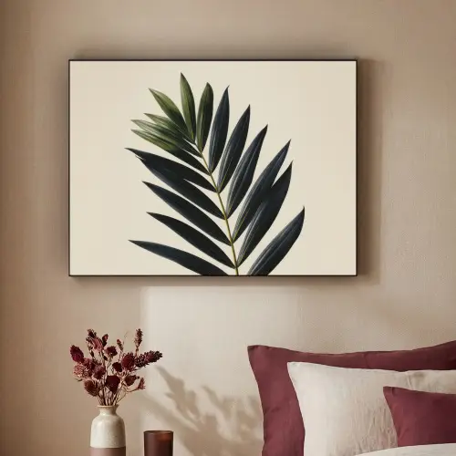 Palmblad - Donkere bladen - Subtiel Textielframe zwart klein -sfeer1