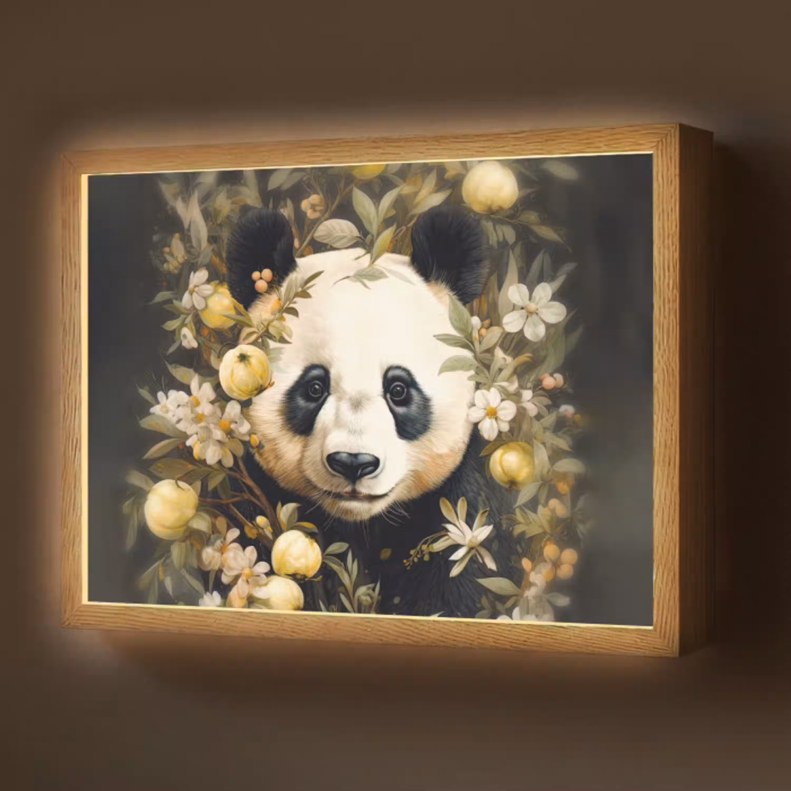 Panda - Pandabeer - Wilde dieren - Natuur - Bloemen Light Box met batterij (Wandlamp) middel -z3d_website