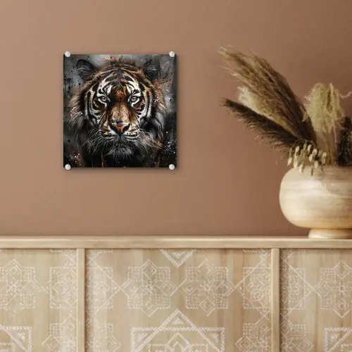 Tijger - Dieren - Portret - Luxe - Zwart plexiglas 5mm klein -sfeer5