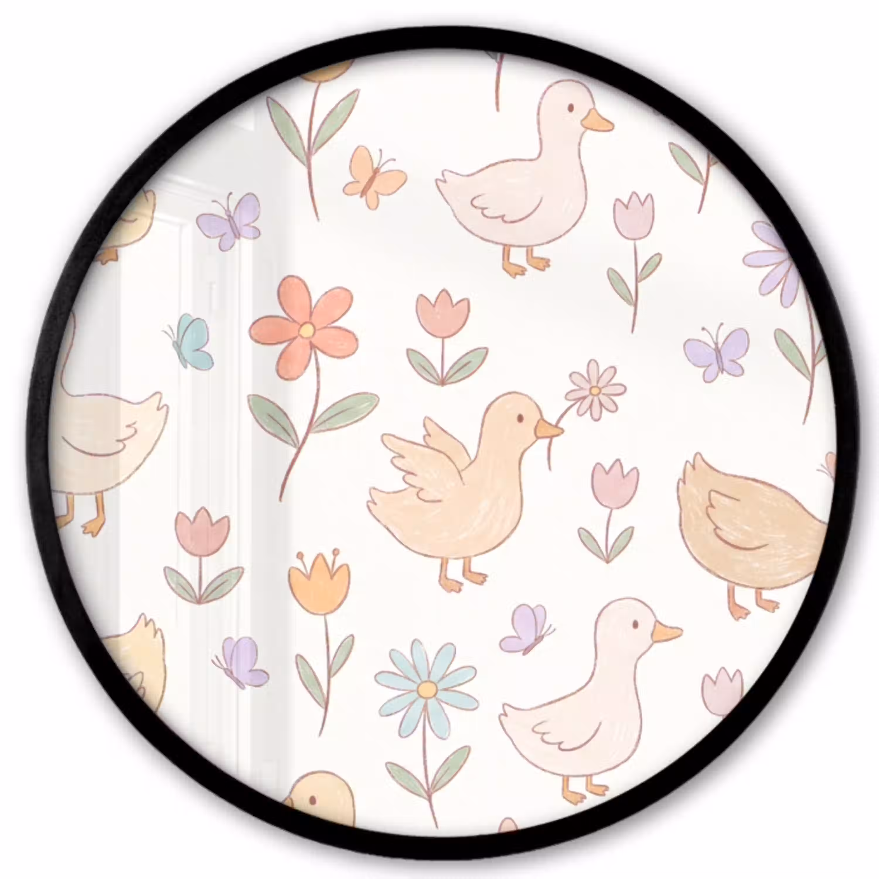 Vogel - Bloemen - Patroon - Pastel - Dieren Fotolijst rond zonder passe partout klein -3d