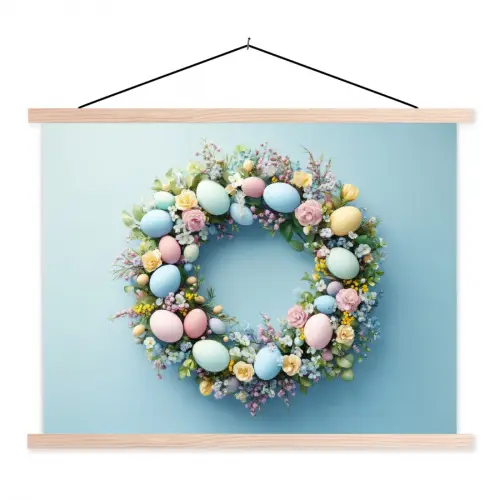 Krans - Eieren - Bloemen textielposter latten blank klein -3d