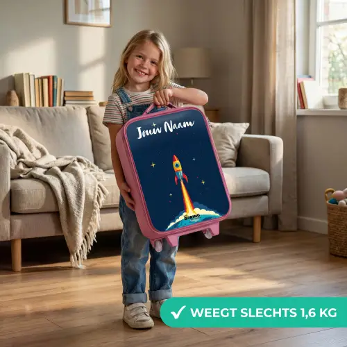 Planeet - Raket - Sterren - Donkerblauw Kinderkoffer - Roze klein -sfeer2_NL