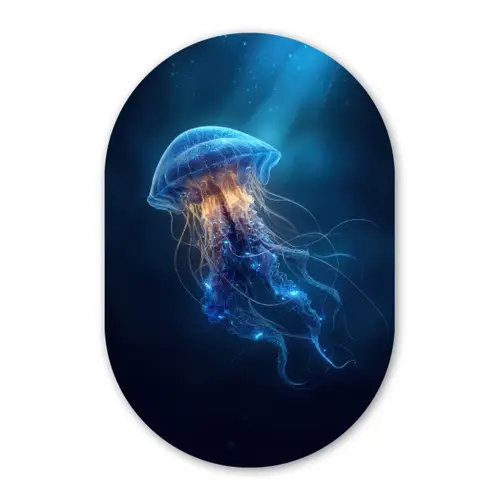 Kwal - Lichtgevend - Tentakels - Blauw Wandcirkel Ovaal Glas middel -3d