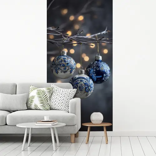 Kerstbal - Versierd - Blauw fotobehang vinyl groot -woonkamer