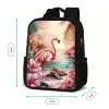 Flamingo en schildpad op een roze strand. Rugzak - Zwart middel -productfoto_formaten