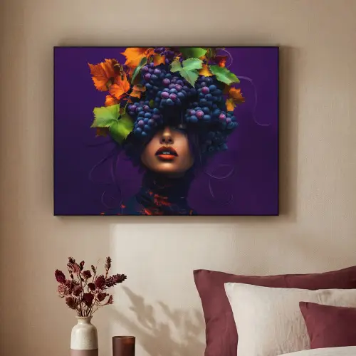 Vrouw - Paars - Druiven Textielframe - compleet frame klein -sfeer1