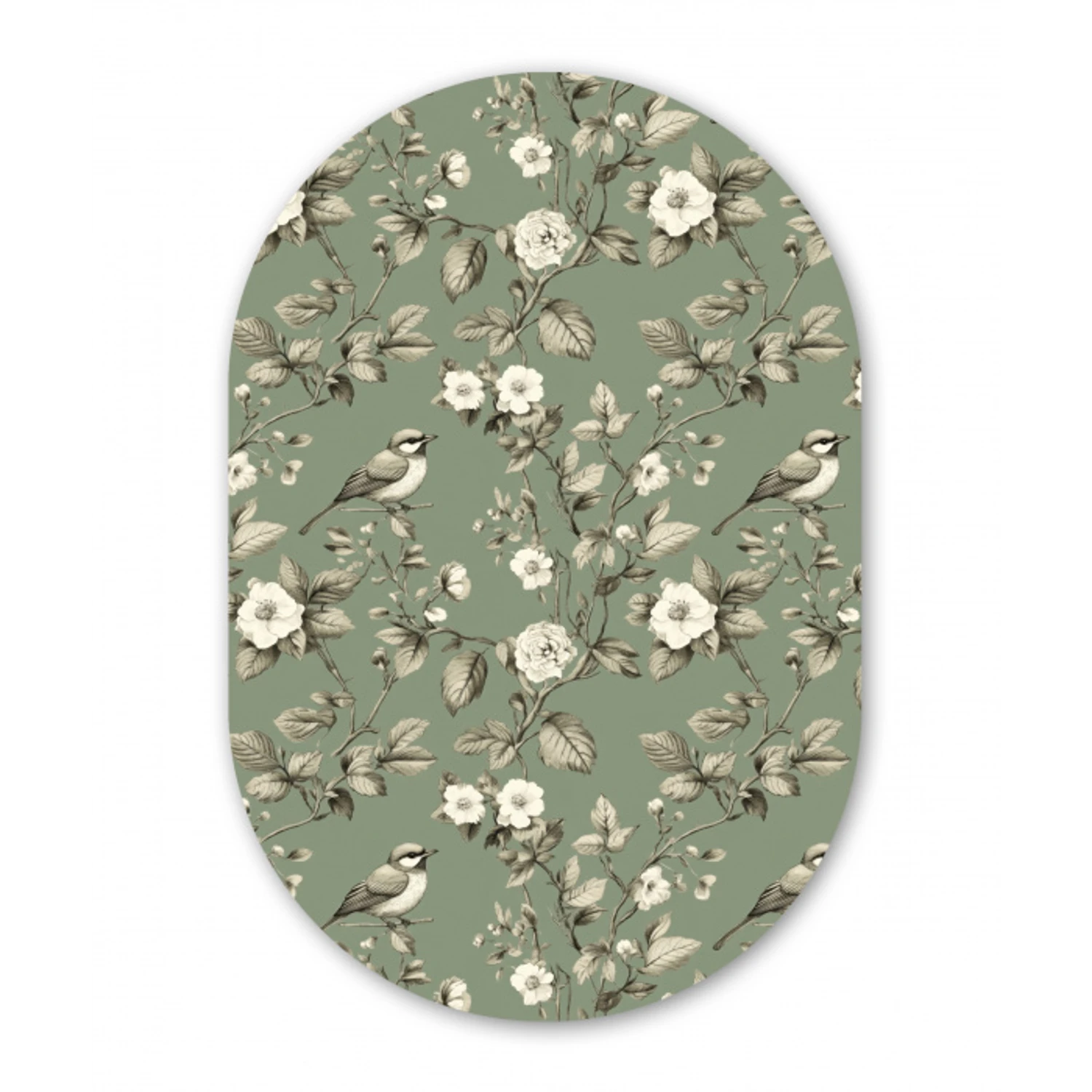 Botanisch - Vogels - Groen Wandcirkel Ovaal Aluminium middel 839 -3d