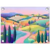 Landschap - Paars - Pastel - Huizen tuinposter los doek klein -3d