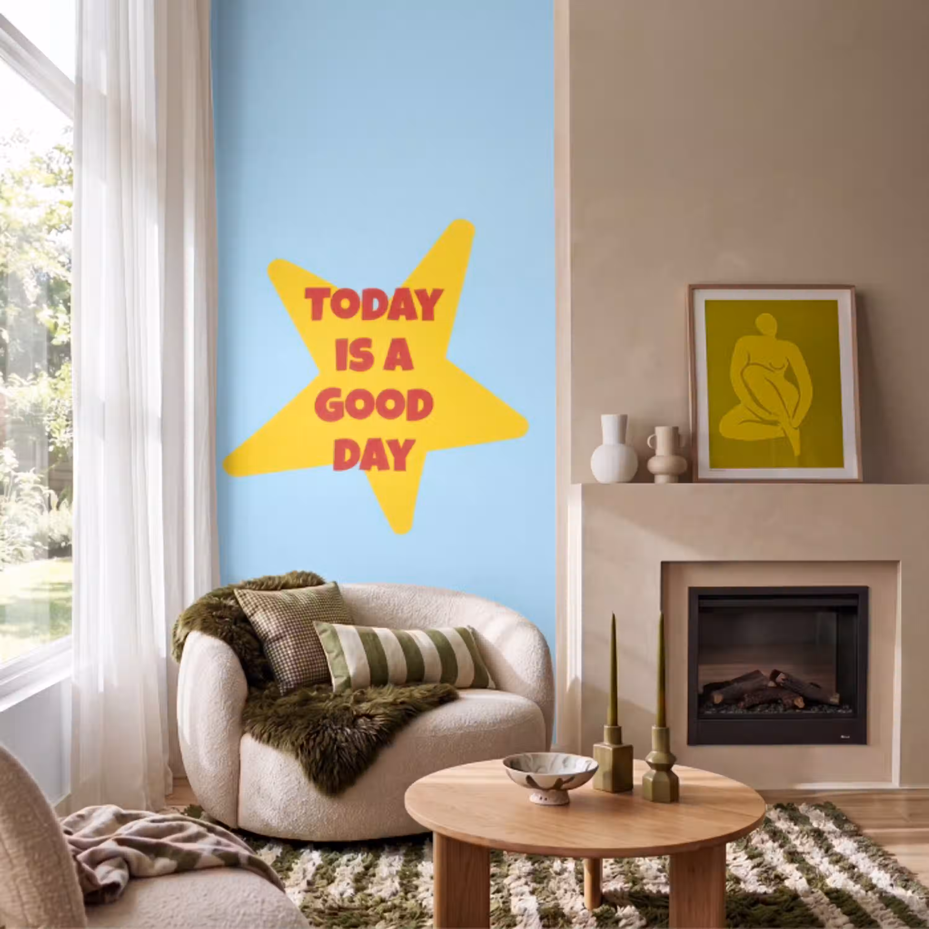Ster - Today is a good day - Blauw Behang Vlies klein -sfeer2