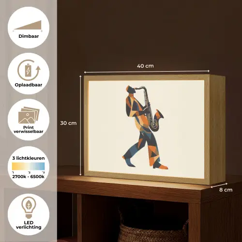 Saxofoon - Abstract - Persoon - Blauw Light Box met batterij (Wandlamp) middel -USP_websiteoverzichtNL