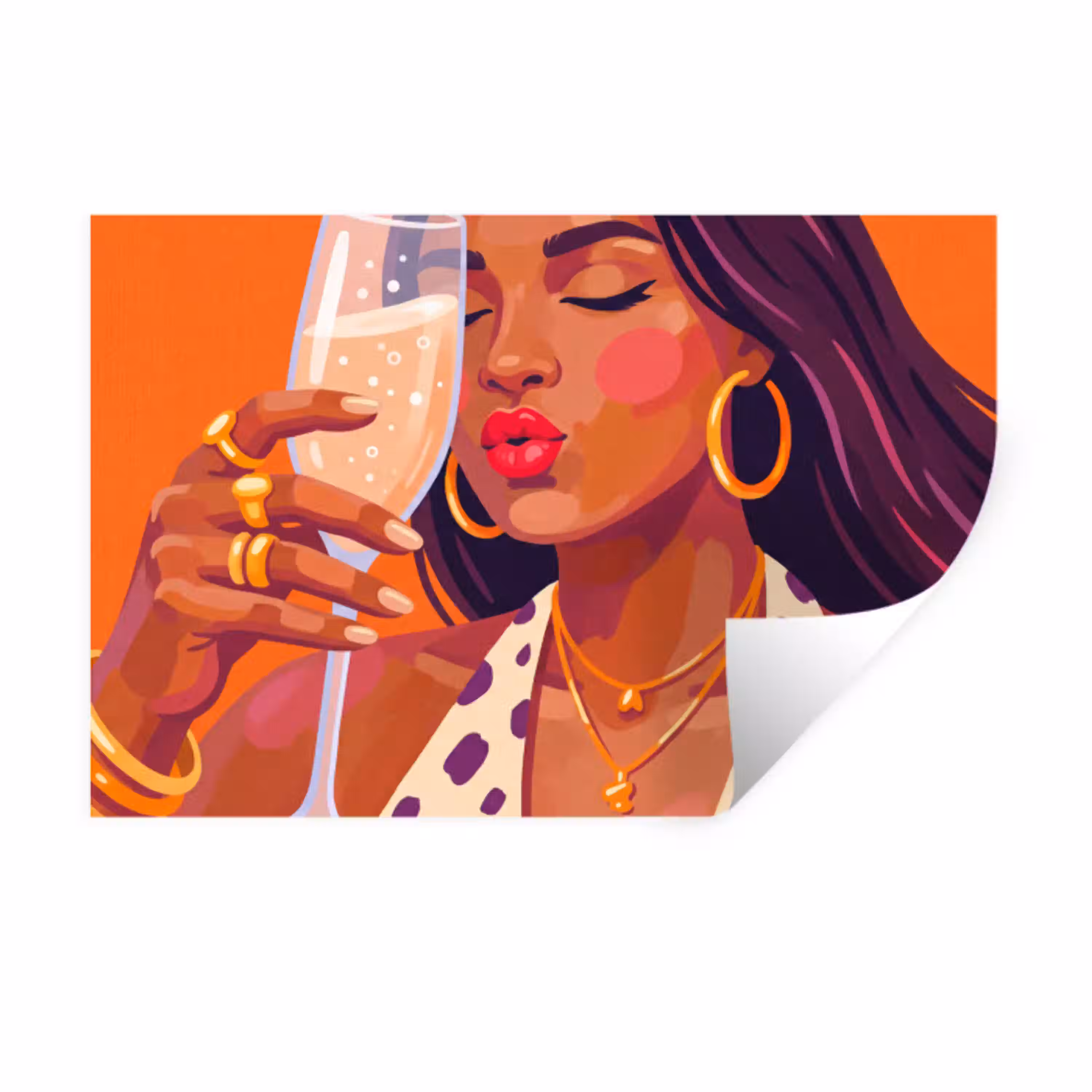 Vrouw - Champagne - Feest - Modern - Oranje Muursticker klein -3d