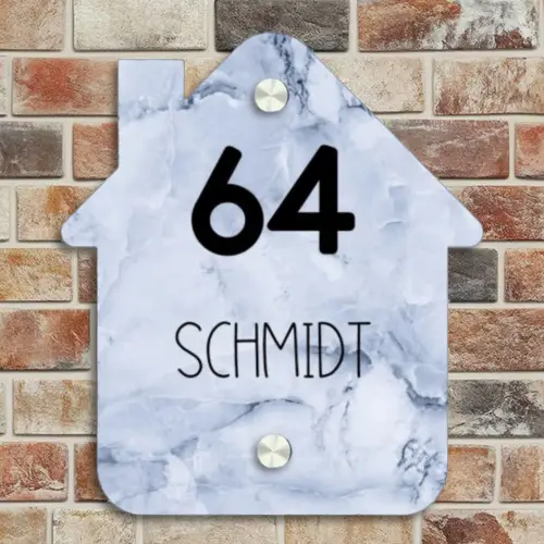 Blauw marmer - Modern Naambord Huisje klein -sfeer6