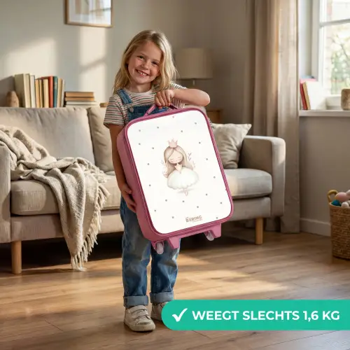 Ballerina prinses tussen beige stippen Kinderkoffer - Roze klein -sfeer2_NL