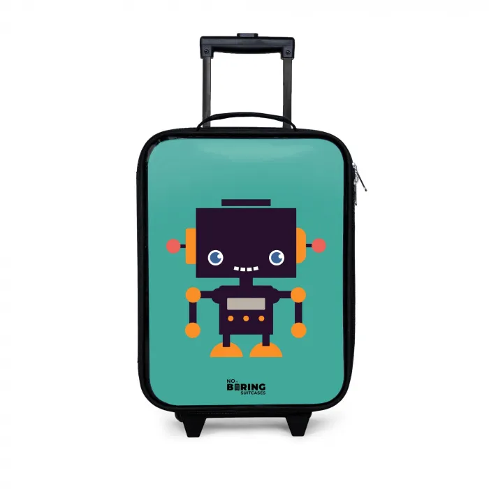 Groene robot Kinderkoffer - Zwart klein -3d